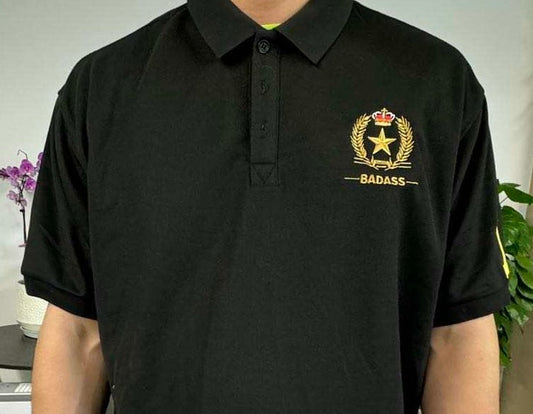 BADASS FASHION WEAR Polo Style,Black, Gold, Casual, Luxury, USA Embroidery Shirt.